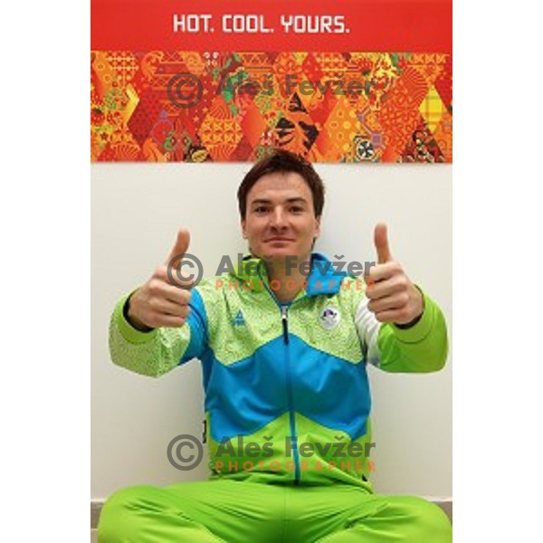 Rok Marguc of Slovenia during press conference of Snowboard and Ski Cross Team Slovenia in Mountain Village, Sochi 2014 Winter Olympic Games, Russia on February 14, 2014