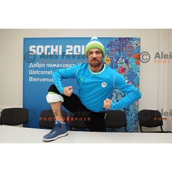Filip Flisar of Slovenia during press conference of Snowboard and Ski Cross Team Slovenia in Mountain Village, Sochi 2014 Winter Olympic Games, Russia on February 14, 2014