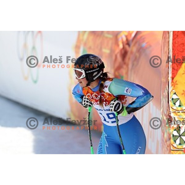Tina Maze of Slovenia in the finish area of Ladies Super-G in Rosa Khutor Alpine Center , Sochi 2014 Winter Olympic Games on February 15, 2014