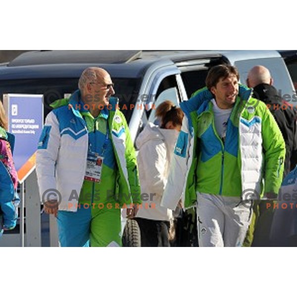Bogdan Gabrovec and Edi Kolar in the finish area of Ladies Super-G in Rosa Khutor Alpine Center , Sochi 2014 Winter Olympic Games on February 15, 2014