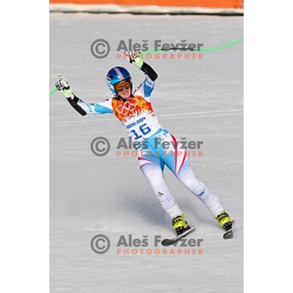 Nicole Hosp (AUT) in the finish area of Ladies Super-G in Rosa Khutor Alpine Center , Sochi 2014 Winter Olympic Games on February 15, 2014