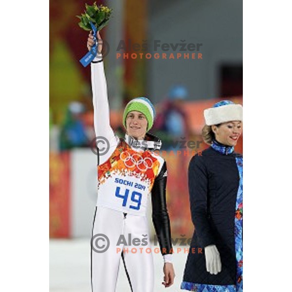 Peter Prevc of Slovenia, olympic bronze medalist in Ski jumping on Large Hill at Sochi 2014 Winter Olympic Games in RusSki Gorki Ski Jumping Center, Russia on February 15, 2014
