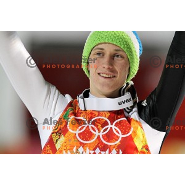 Peter Prevc of Slovenia, olympic bronze medalist in Ski jumping on Large Hill at Sochi 2014 Winter Olympic Games in RusSki Gorki Ski Jumping Center, Russia on February 15, 2014