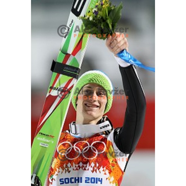 Peter Prevc of Slovenia, olympic bronze medalist in Ski jumping on Large Hill at Sochi 2014 Winter Olympic Games in RusSki Gorki Ski Jumping Center, Russia on February 15, 2014