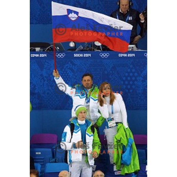 Borut Pahor, president of Slovenia, Petra Majdic, Peter Prevc during Preliminary round match USA-Slovenia at Shaiba Ice Dome, Sochi 2014 Winter Olympic games, Russia on February 16, 2014