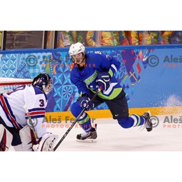Ziga Jeglic of Slovenia in action during Preliminary round match Slovenia-USA at Shayba Arena, Sochi 2014 Winter Olympic games, Russia on February 16, 2014