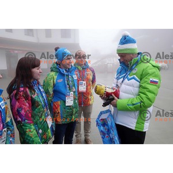 Borut Pahor, president of Slovenia visited Mountain Olympic Village and meet with Slovenian Olympians and staff , Sochi 2014 Winter Olympic games, Russia on February 17, 2014