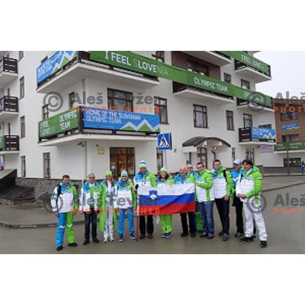 Borut Pahor, president of Slovenia visited Mountain Olympic Village and meet with Slovenian Olympians and staff , Sochi 2014 Winter Olympic games, Russia on February 17, 2014