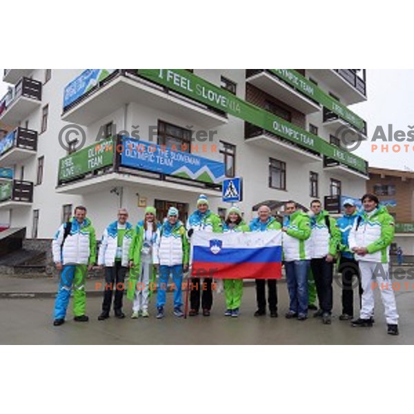 Borut Pahor, president of Slovenia visited Mountain Olympic Village and meet with Slovenian Olympians and staff , Sochi 2014 Winter Olympic games, Russia on February 17, 2014