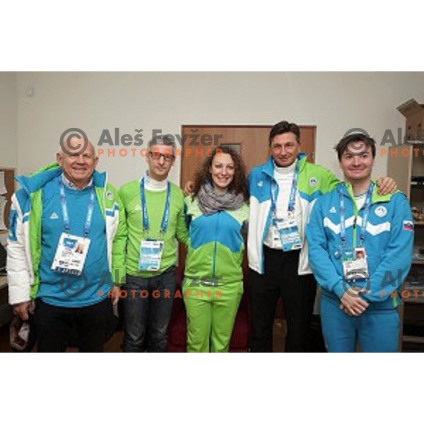 Borut Pahor, president of Slovenia visited Mountain Olympic Village and meet with Slovenian Olympians and staff , Sochi 2014 Winter Olympic games, Russia on February 17, 2014