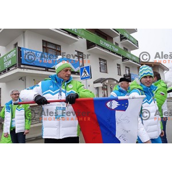 Borut Pahor, president of Slovenia visited Mountain Olympic Village and meet with Slovenian Olympian Jernej Damjan , Sochi 2014 Winter Olympic games, Russia on February 17, 2014