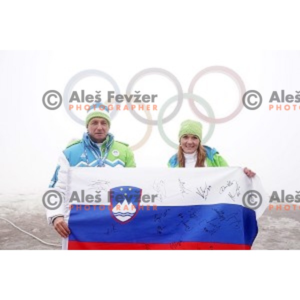 Borut Pahor, president of Slovenia visited Mountain Olympic Village and meet with Slovenian Olympian Petra Majdic , Sochi 2014 Winter Olympic games, Russia on February 17, 2014