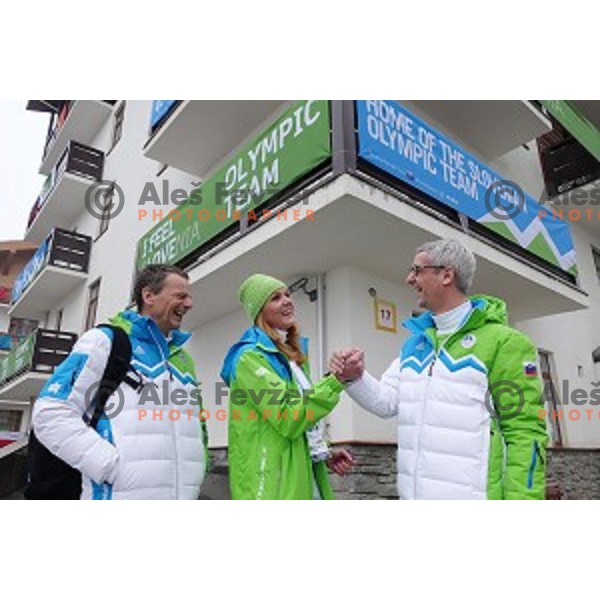 Tone Jagodic, Petra Majdic, Pikalo in Mountain Olympic Village , Sochi 2014 Winter Olympic games, Russia on February 17, 2014