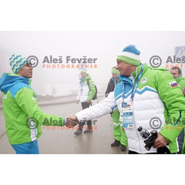 Borut Pahor, president of Slovenia visited Mountain Olympic Village and meet with Slovenian Olympian Mitja Valencic, Sochi 2014 Winter Olympic games, Russia on February 17, 2014