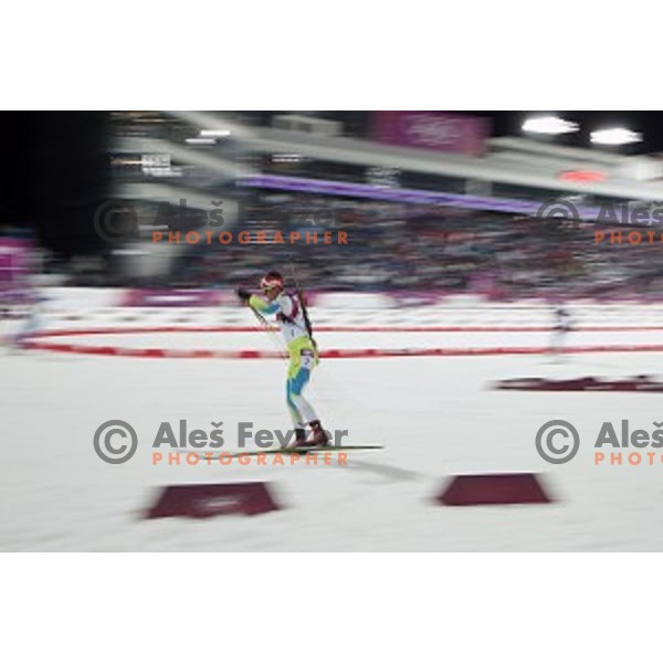 Teja Gregorin of Slovenia during Ladies 12.5 km Mass Start at Laura Cross-Country Ski & Biathlon Center Sochi 2014 Winter Olympic Games on February 17, 2014