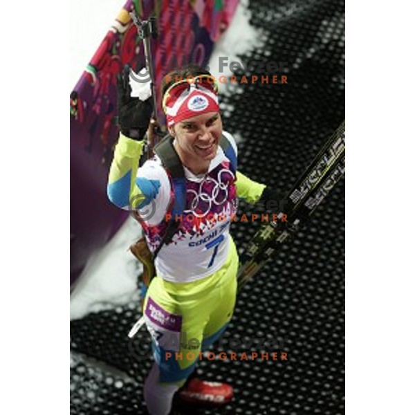 Teja Gregorin of Slovenia during Ladies 12.5 km Mass Start at Laura Cross-Country Ski & Biathlon Center Sochi 2014 Winter Olympic Games on February 17, 2014