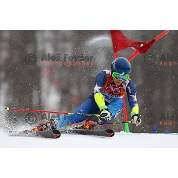 Mikaela Shiffrin (USA) skiing in the first run of Ladies Giant Slalom at Rosa Khutor Alpine Center , Sochi 2014 Winter Olympic Games, Russia on February 18, 2014