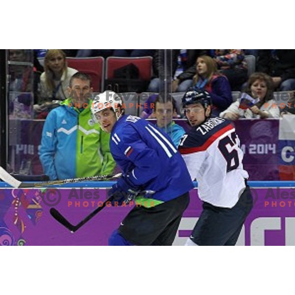 Anze Kopitar of Slovenia in action during Preliminary round match Slovakia-Slovenia in Bolshoy Ice Dome, Sochi 2014 Winter Olympic games, Russia on February 15, 2014