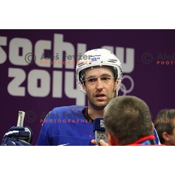 Tomaz Razingar of Slovenia in action during Preliminary round match Slovakia-Slovenia in Bolshoy Ice Dome, Sochi 2014 Winter Olympic games, Russia on February 15, 2014