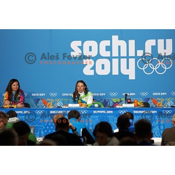 Tina Maze of Slovenia, Olympic gold medalist in Ladies Giant Slalom during post race press conference in Rosa Khutor Alpine Center , Sochi 2014 Winter Olympic Games on February 18, 2014