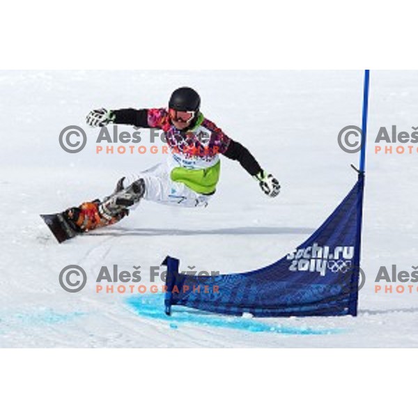 Izidor Sustersic of Slovenia competes in qualification of Men\'s Parallel Giant Slalom in Rosa Khutor Extreme Park, Sochi 2014 Winter Olympic Games, Russia on February 19, 2014