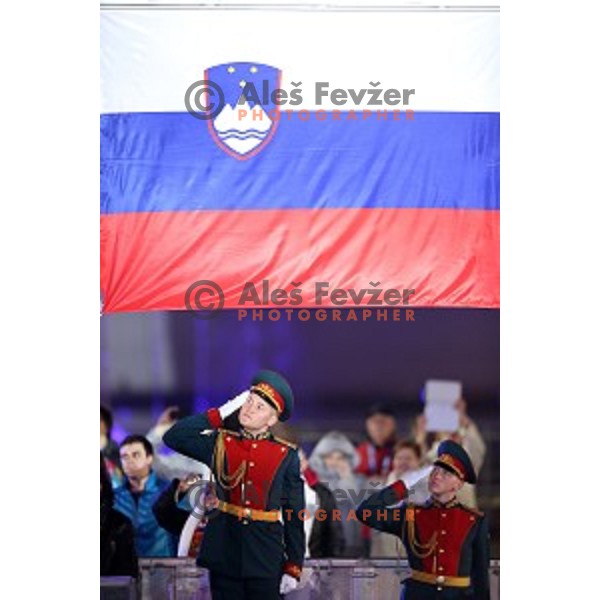 Zan Kosir of Slovenia celebrates bronze Olympic medal in Men\'s Parallel Giant Slalom in Rosa Khutor Extreme Park, Sochi 2014 Winter Olympic Games, Russia on February 19, 2014