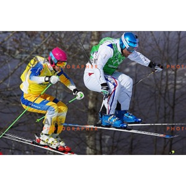 Ski Action in Men\'s Ski Cross in Rosa Khutor Extreme Park, Sochi 2014 Winter Olympic Games, Russia on February 20, 2014