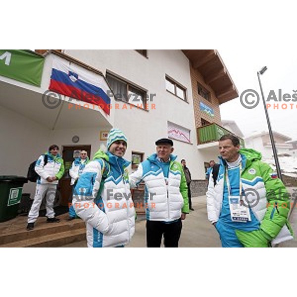 Jernej Damjan, Janez Kocijancic, Tone Jagodic in Mountain Olympic Village, Sochi 2014 Winter Olympic games, Russia on February 17, 2014