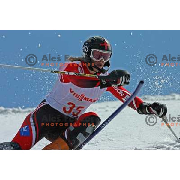Petra Dornig at slalom race for Slovenian National Championship Title at Krvavec ski resort. Photo by Ales Fevzer 