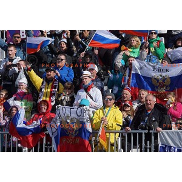Russian Fans at Men\'s Parallel Giant Slalom in Rosa Khutor Extreme Park, Sochi 2014 Winter Olympic Games, Russia on February 19, 2014