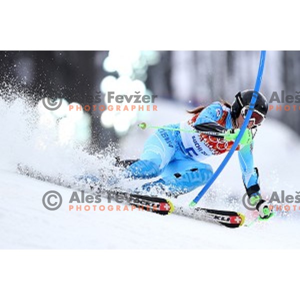 Tina Maze of Slovenia skiing in first run of Ladies Slalom in Rosa Khutor Alpine Center, Sochi 2014 Winter Olympic Games, Russia on February 21, 2014