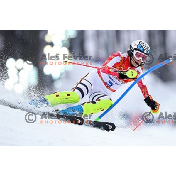 Maria Hoefl-Riesch (GER) skiing in first run of Ladies Slalom in Rosa Khutor Alpine Center, Sochi 2014 Winter Olympic Games, Russia on February 21, 2014