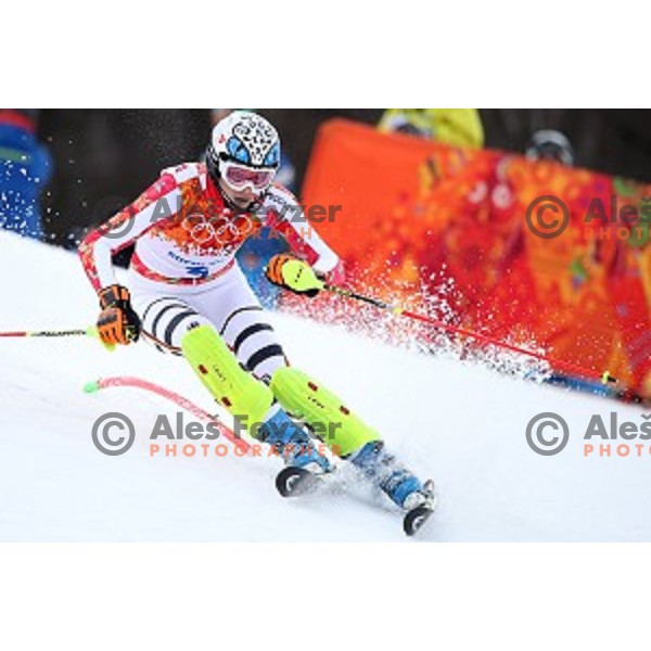 Maria Hoefl-Riesch (GER) skiing in first run of Ladies Slalom in Rosa Khutor Alpine Center, Sochi 2014 Winter Olympic Games, Russia on February 21, 2014