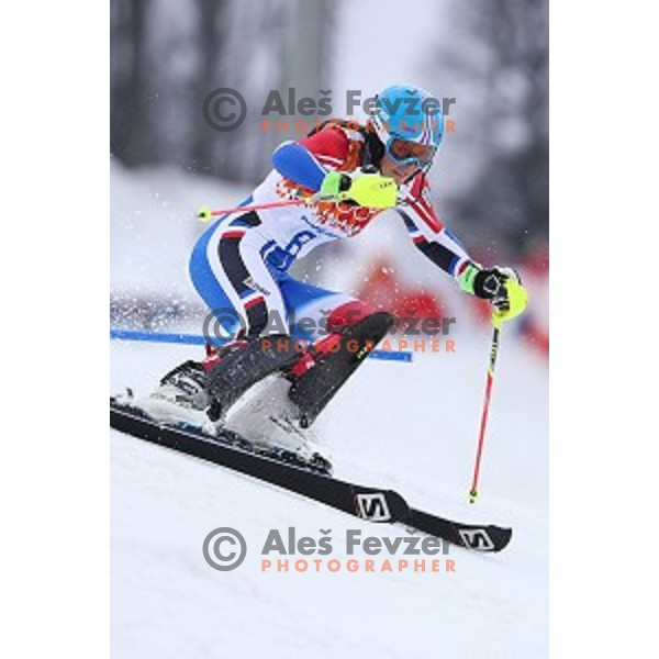 Nastasia Noens (FRA) skiing in first run of Ladies Slalom in Rosa Khutor Alpine Center, Sochi 2014 Winter Olympic Games, Russia on February 21, 2014