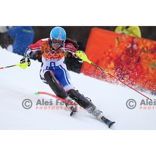 Nastasia Noens (FRA) skiing in first run of Ladies Slalom in Rosa Khutor Alpine Center, Sochi 2014 Winter Olympic Games, Russia on February 21, 2014