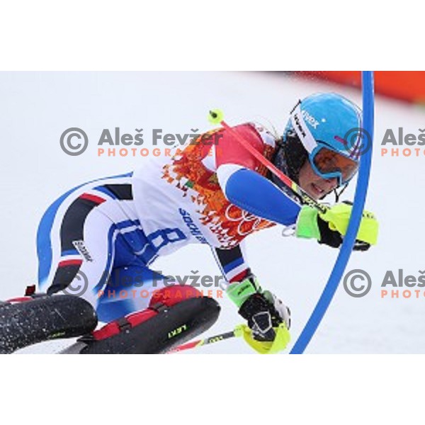 Nastasia Noens (FRA) skiing in first run of Ladies Slalom in Rosa Khutor Alpine Center, Sochi 2014 Winter Olympic Games, Russia on February 21, 2014