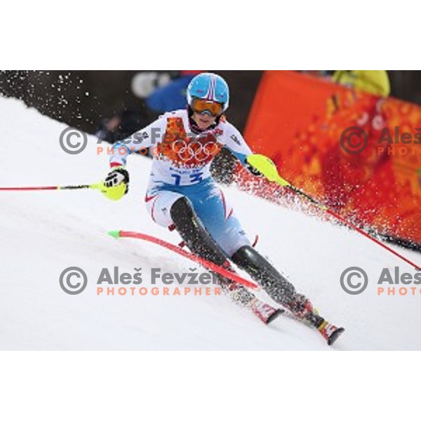 Michaela Kirchgasser (AUT) skiing in first run of Ladies Slalom in Rosa Khutor Alpine Center, Sochi 2014 Winter Olympic Games, Russia on February 21, 2014