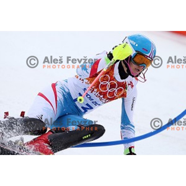 Michaela Kirchgasser (AUT) skiing in first run of Ladies Slalom in Rosa Khutor Alpine Center, Sochi 2014 Winter Olympic Games, Russia on February 21, 2014