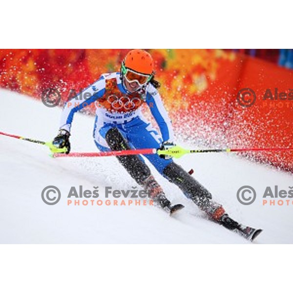 Chiara Costazza (ITA) skiing in first run of Ladies Slalom in Rosa Khutor Alpine Center, Sochi 2014 Winter Olympic Games, Russia on February 21, 2014