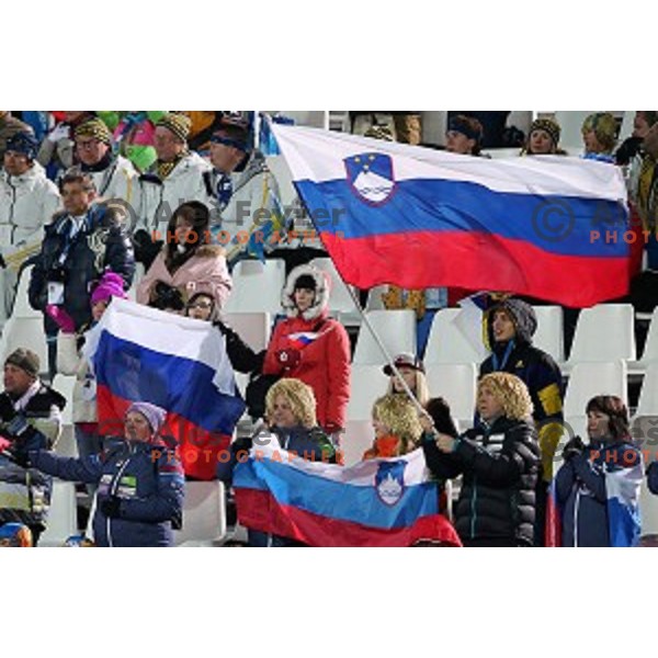 Tina Maze of Slovenia in the finish of Ladies Slalom in Rosa Khutor Alpine Center, Sochi 2014 Winter Olympic Games, Russia on February 21, 2014