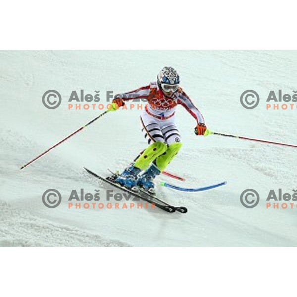 Maria Hoefl-Riesch (GER) in the finish of Ladies Slalom in Rosa Khutor Alpine Center, Sochi 2014 Winter Olympic Games, Russia on February 21, 2014