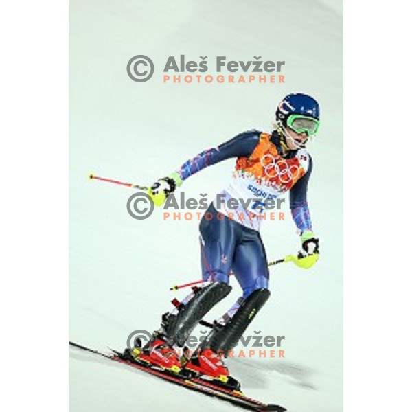 Mikaela Shiffrin (USA) Olympic gold medalist in Ladies Slalom in Rosa Khutor Alpine Center, Sochi 2014 Winter Olympic Games, Russia on February 21, 2014