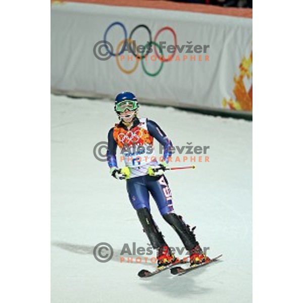 Mikaela Shiffrin (USA) Olympic gold medalist in Ladies Slalom in Rosa Khutor Alpine Center, Sochi 2014 Winter Olympic Games, Russia on February 21, 2014