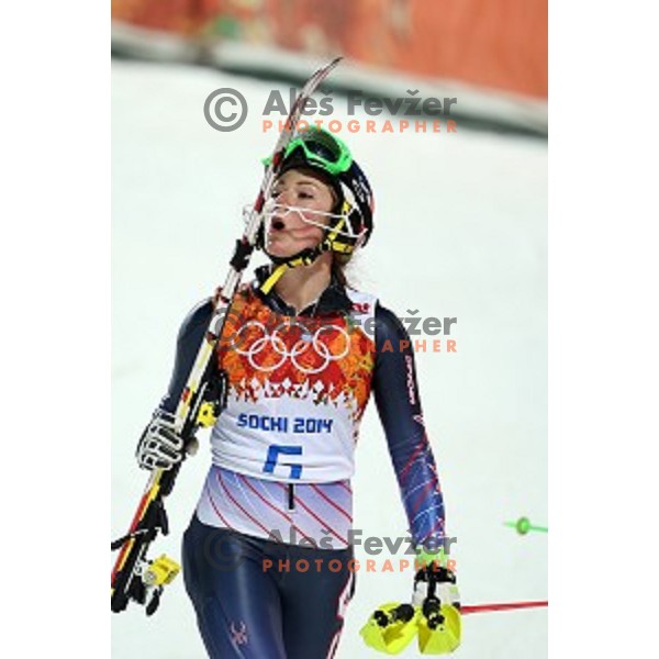 Mikaela Shiffrin (USA) Olympic gold medalist in Ladies Slalom in Rosa Khutor Alpine Center, Sochi 2014 Winter Olympic Games, Russia on February 21, 2014