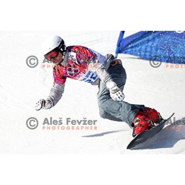 Rok Flander of Slovenia races in qualification of Men\'s Parallel Slalom in Rosa Khutor Extreme Park, Sochi 2014 Winter Olympic Games, Russia on February 22, 2014