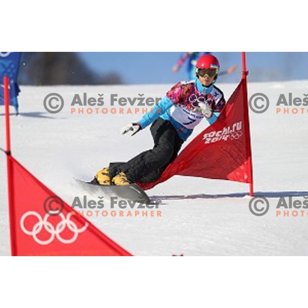 Zan Kosir of Slovenia races in qualification of Men\'s Parallel Slalom in Rosa Khutor Extreme Park, Sochi 2014 Winter Olympic Games, Russia on February 22, 2014