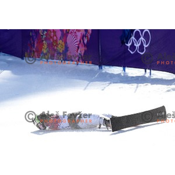 Izidor Sustersic of Slovenia races in qualification of Men\'s Parallel Slalom in Rosa Khutor Extreme Park, Sochi 2014 Winter Olympic Games, Russia on February 22, 2014