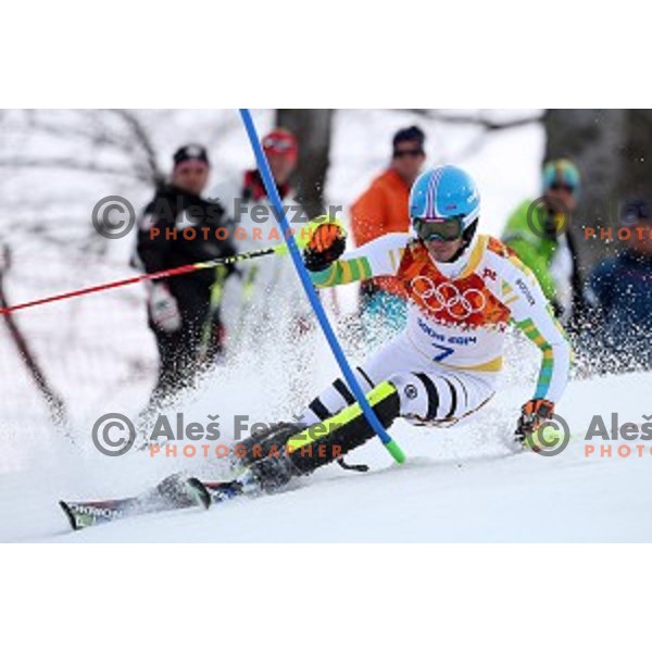 in first run of Men\'s Slalom in Rosa Khutor Alpine Center , Sochi 2014 Winter Olympic Games on February 22, 2014