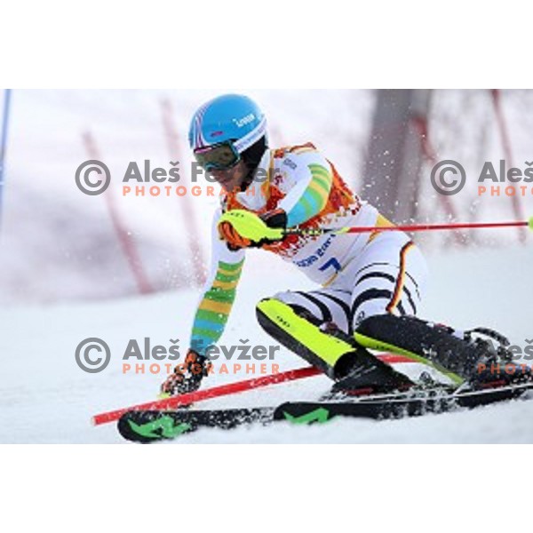 in first run of Men\'s Slalom in Rosa Khutor Alpine Center , Sochi 2014 Winter Olympic Games on February 22, 2014