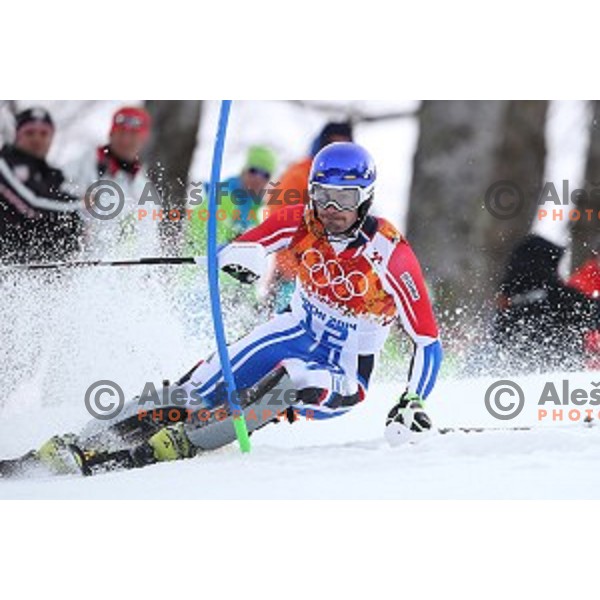 in first run of Men\'s Slalom in Rosa Khutor Alpine Center , Sochi 2014 Winter Olympic Games on February 22, 2014